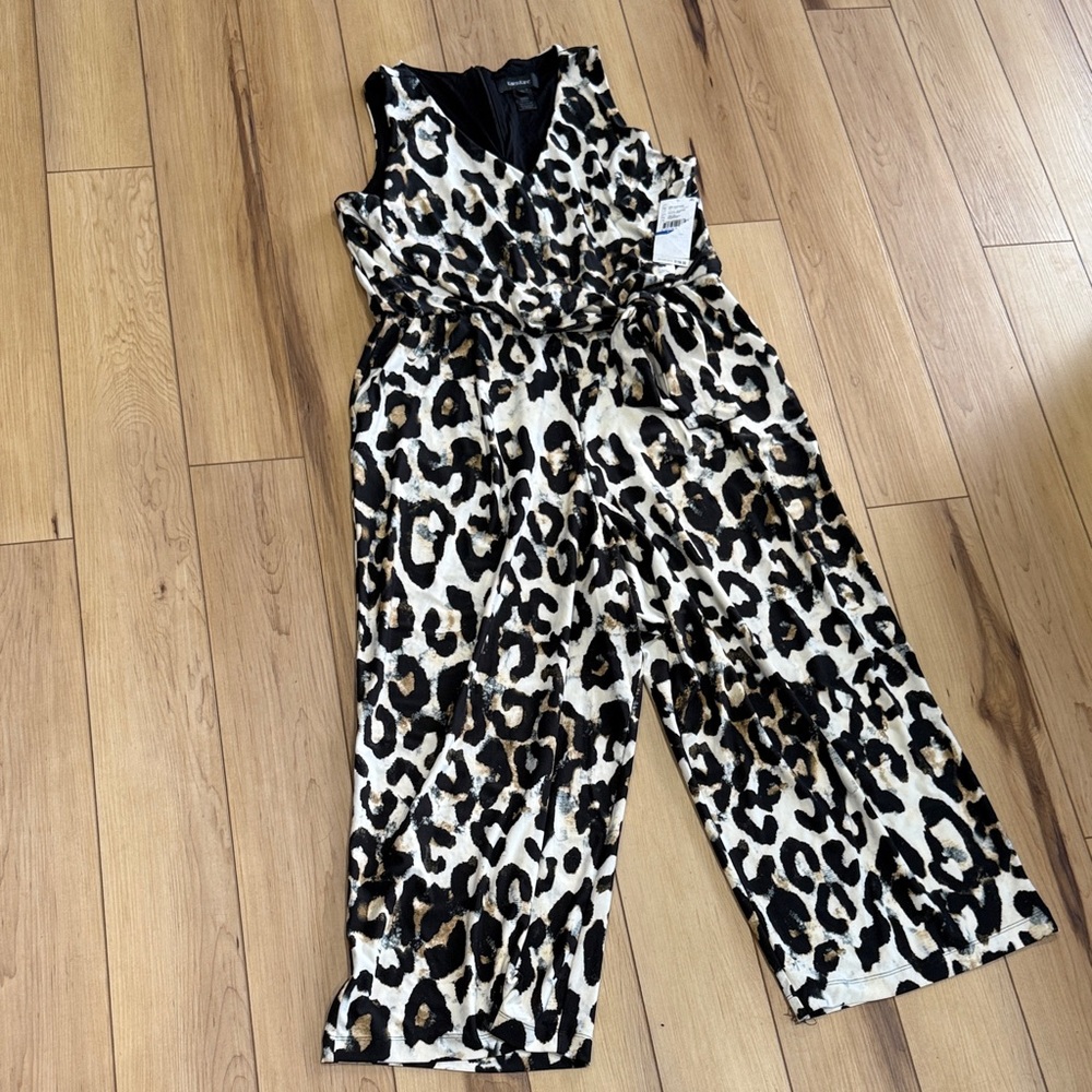 Karen Kane Black and Tan Animal Print Jumpsuit